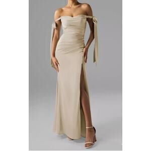 AW BRIDAL sz 2 XS champagne satin Shauna formal party maxi dress NEW 0b8